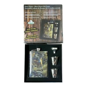 Rivers Edge‎ Products Deer Flask & Shot Glass Gift Set 7oz Stainless Steel Al